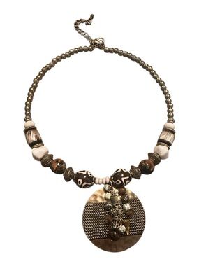 Beaded Brown & Gold Pendant Necklace - Women Jewelry